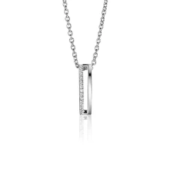 15mm ZINZI zilveren strakke hanger bezet met witte zirconia's ZIH2452 (zonder collier)