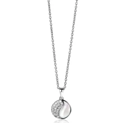 18mm ZINZI zilveren Yin Yang hanger rond, bezet met parelmoer en witte zirconia's. Yin Yang staat symbool voor: balans, harmonie, dynamiek en verbondenheid ZIH2423 (zonder collier)