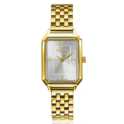 ZINZI Allure horloge 30mm achthoekige goudkleurige kast, zilvergekleurde wijzerplaat en goudkleurige stalen band, Japans uurwerk ZIW2533GB