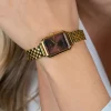 ZINZI Allure horloge 30mm achthoekige kast, bruine wijzerplaat, geelgoudkleurige stalen kast en band, Japans uurwerk ZIW2536