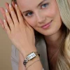ZINZI Allure horloge 30mm achthoekige goudkleurige kast, zilvergekleurde wijzerplaat en bicolor stalen band, Japans uurwerk ZIW2533