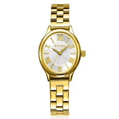 ZINZI Belle Ovale 26mm geelgoudkleurig horloge zilverkleurige wijzerplaat en stalen schakelband, Japans uurwerk ZIW2933