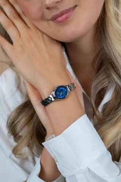 ZINZI Belle Ovale 26mm zilverkleurig horloge blauwe wijzerplaat en stalen schakelband, Japans uurwerk ZIW2955