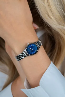ZINZI Belle Ovale 26mm zilverkleurig horloge blauwe wijzerplaat en stalen schakelband, Japans uurwerk ZIW2955