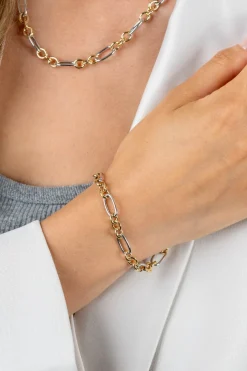 ZINZI bicolor schakelarmband 7mm breed met jasseron en ovale schakels 19,5cm ZIA2667