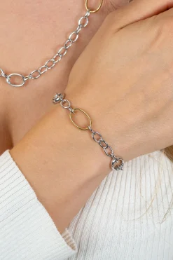 ZINZI bicolor zilveren schakelarmband met drie ovale goldplated schakels ZIA2785