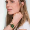 ZINZI Classy horloge 34mm groene wijzerplaat goudkleurige stalen kast en bicolor band, datum ziw1035