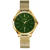 ZINZI Classy horloge 34mm groene wijzerplaat goudkleurige stalen kast en  meshband, datum ZIW1035M
