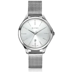 ZINZI Classy horloge 34mm zilverkleurige wijzerplaat stalen kast en meshband datum ZIW1002M