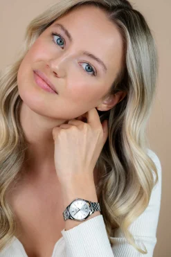 ZINZI Classy horloge 34mm zilverkleurige wijzerplaat stalen kast en band datum ziw1002