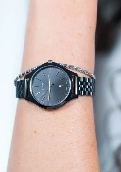 ZINZI Classy horloge 34mm zwarte wijzerplaat zwarte stalen kast en band, datum ziw1037