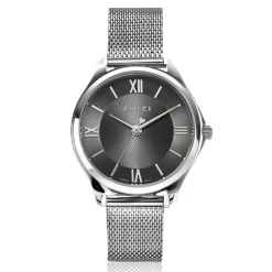ZINZI Classy Mini horloge 30mm grijze wijzerplaat stalen kast en meshband ZIW1224M