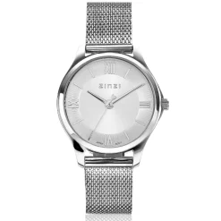 ZINZI Classy Mini horloge 30mm zilverkleurige wijzerplaat stalen kast en meshband ZIW1202M
