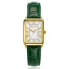 ZINZI Elegance bicolor horloge witte wijzerplaat en rechthoekige goudkleurige  kast en groene leren band 28mm extra dun ZIW1907G