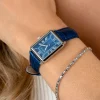 ZINZI Elegance horloge blauwe wijzerplaat en rechthoekige stalen kast met blauwe leren band 28mm extra dun ZIW1955B