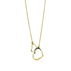 ZINZI Gold 14 karaat gouden jasseron ketting open harten 42cm ZGC114