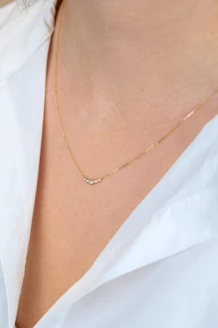 ZINZI Gold 14 karaat gouden ketting met vijf ronde witte zirconia's op een rij 45cm ZGC556