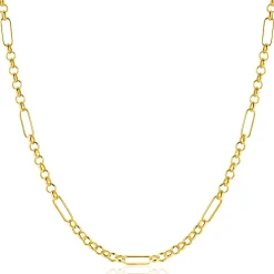 ZINZI Gold 14 karaat gouden massieve ketting met lange paperclip-schakels gecombineerd met jasseron schakels 41-43cm ZGC495