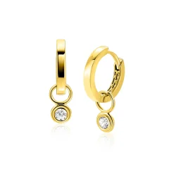 ZINZI Gold 14 karaat gouden oorbedels met ronde witte zirconia ZGCH560 (zonder oorringen)
