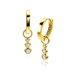 ZINZI Gold 14 karaat gouden oorbedels met drie aflopende ronde witte zirconia's ZGCH556 (zonder oorringen)
