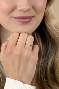 ZINZI Gold 14 krt gouden aanschuifring bezet met vijf ronde witte zirkonia's ZGR532