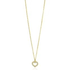 ZINZI Gold 14 krt gouden anker ketting met sierlijk open hartje (7mm), bezet met witte zirconia's 40-42,5cm ZGC450