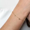 ZINZI Gold 14 krt gouden armband met zeven ronde hangertjes, bezet met witte zirconia's 15,5-18,5cm ZGA451