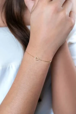 ZINZI Gold 14 krt gouden armband met sierlijk open hartje (7mm), bezet met witte zirconia's 16,5-19,5cm ZGA450