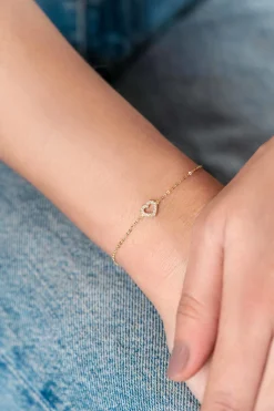 ZINZI Gold 14 krt gouden armband met sierlijk open hartje (7mm), bezet met witte zirconia's 16,5-19,5cm ZGA450