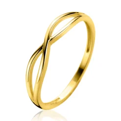 ZINZI Gold 14 krt gouden cross-over ring met twee kruisende gladde banen ZGR534