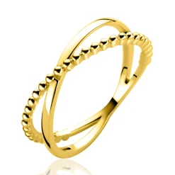 ZINZI Gold 14 krt gouden cross-over ring (5mm breed) glad en bolletjes ZGR539