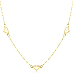 ZINZI Gold 14 krt gouden ketting met subtiele jasseron schakels en vijf open hartjes 5mm breed 42-45cm ZGC504