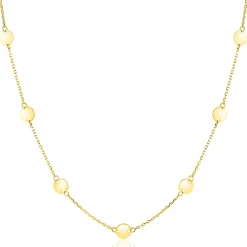 ZINZI Gold 14 krt gouden ketting met subtiele jasseron schakels en negen ronde gladde plaatjes 5mm breed 42-45cm ZGC503
