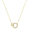 ZINZI Gold 14 krt gouden ketting met twee open rondjes, mooi met elkaar verbonden. Het groter rondje (11mm) is bezet met witte zirconia's 40-43cm ZGC460