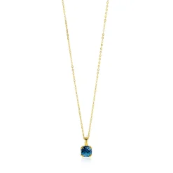 ZINZI Gold 14 krt gouden ketting met chique vierkante hanger, bezet met Londen topaas 40-43cm ZGC537