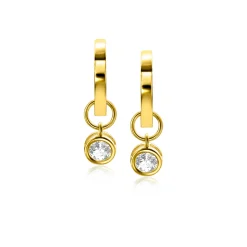 ZINZI Gold 14 krt gouden oorbedels in ronde vorm bezet met witte zirconia 5mm ZGCH421 (zonder oorringen)