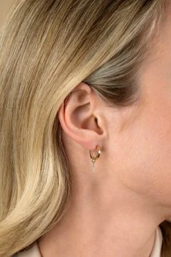 ZINZI Gold 14 krt gouden oorbedels staafje bezet met witte zirconia's 10mm ZGCH387 (zonder oorringen)