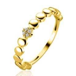 ZINZI Gold 14 krt gouden ring (3mm breed) gladde rondjes, middelste bezet met witte zirkonia's ZGR540