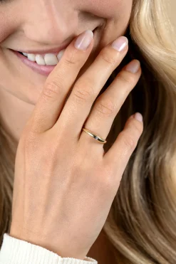 ZINZI Gold 14 krt gouden ring organisch gevormd, bezet met witte zirkonia ZGR535
