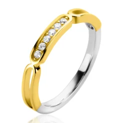 ZINZI gold plated zilveren aanschuifring 3mm breed met trendy ovale vormen wit ZIR2270Y