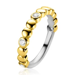 ZINZI gold plated zilveren aanschuifring gladde rondjes en witte zirconia's ZIR2322