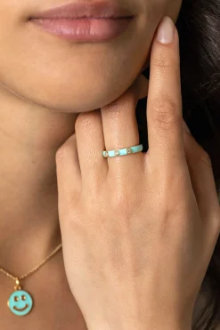 ZINZI gold plated zilveren aanschuifring trendy turquoise emaille en witte zirconia's 3mm ZIR2315T
