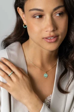ZINZI gold plated zilveren aanschuifring trendy turquoise emaille en witte zirconia's 3mm ZIR2315T