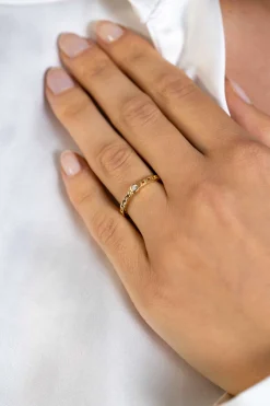 ZINZI gold plated zilveren aanschuifring gourmet schakel met ronde witte zirconia ZIR2376