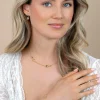 ZINZI gold plated zilveren armband met ronde kleurstenen in zachte groen- en champagnetinten, afgewisseld met vierkante plaatjes ZIA2907
