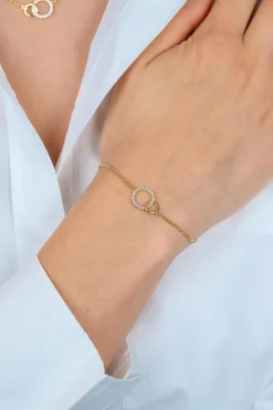 ZINZI goldplated zilveren armband met twee verbonden ronde schakels witte zirconia's ZIA1782Y