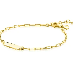 ZINZI gold plated zilveren armband met paperclip-schakels en glanzend rechthoekig plaatje om te graveren 16,5-19,5cm ZIA2530G