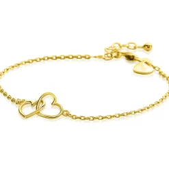 ZINZI gold plated zilveren armband met 2 verbonden hartjes 17,5-19,5cm ZIA2513G