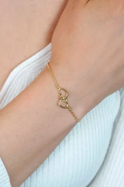 ZINZI gold plated zilveren armband met 2 verbonden hartjes 17,5-19,5cm ZIA2513G