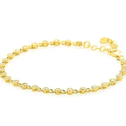 ZINZI gold plated zilveren armband met een speelse rij witte zirkonia’s in ronde zetting 3mm breed ZIA2893Y